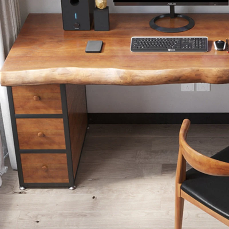 Bureau d'ordinateur industriel en bois, bureau rectangulaire avec tiroir Clearhalo