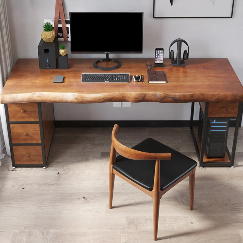 Bureau d'ordinateur industriel en bois, bureau rectangulaire avec tiroir Clearhalo