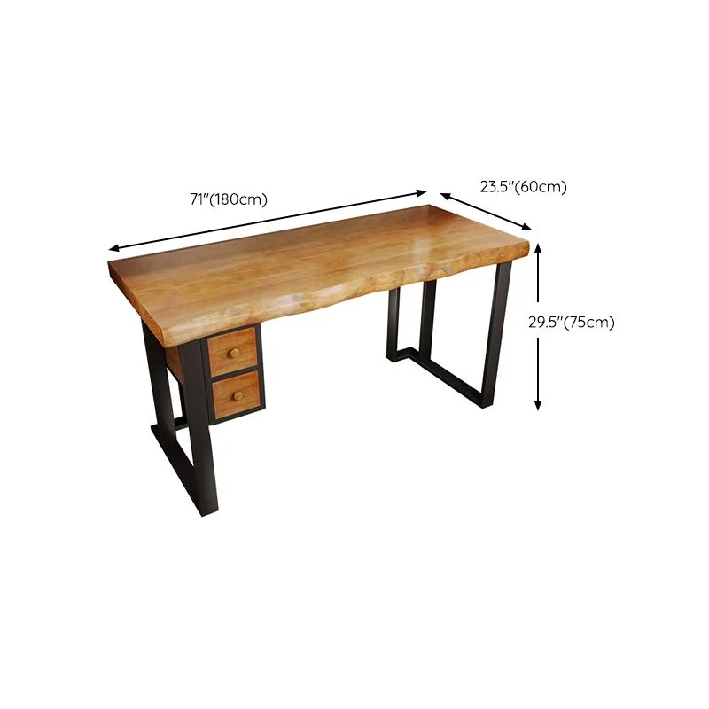 Bureau d'ordinateur industriel en bois, bureau rectangulaire avec 2 tiroirs Clearhalo
