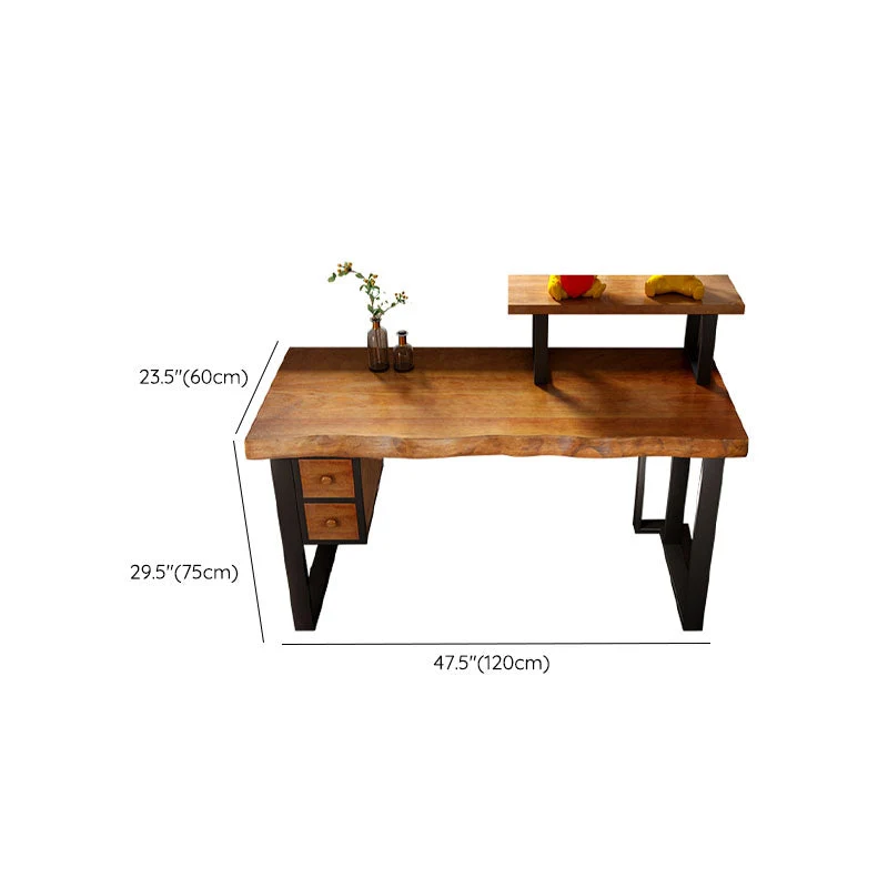 Bureau d'ordinateur industriel en bois, bureau rectangulaire avec pieds en métal Clearhalo