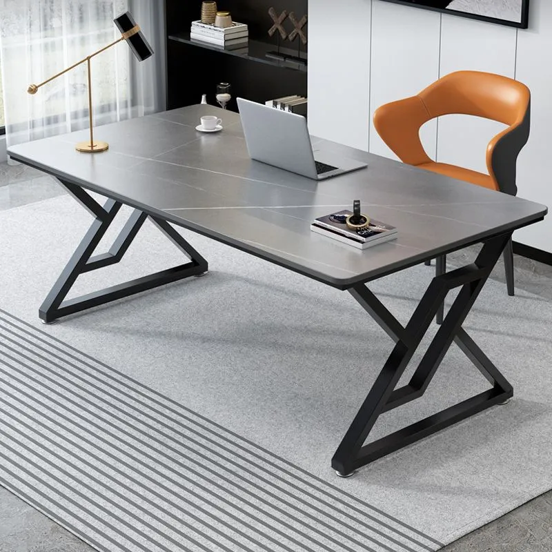 Bureau d'ordinateur industriel, bureau rectangulaire au fini antique avec pieds en métal Clearhalo