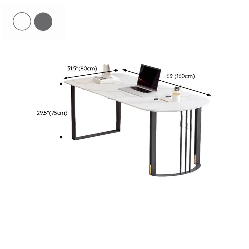 Bureau d'ordinateur industriel en demi-cercle, finition antique, avec pieds en métal Clearhalo