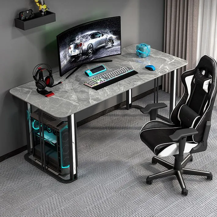 Bureau d'ordinateur industriel au fini antique avec pieds en métal Clearhalo