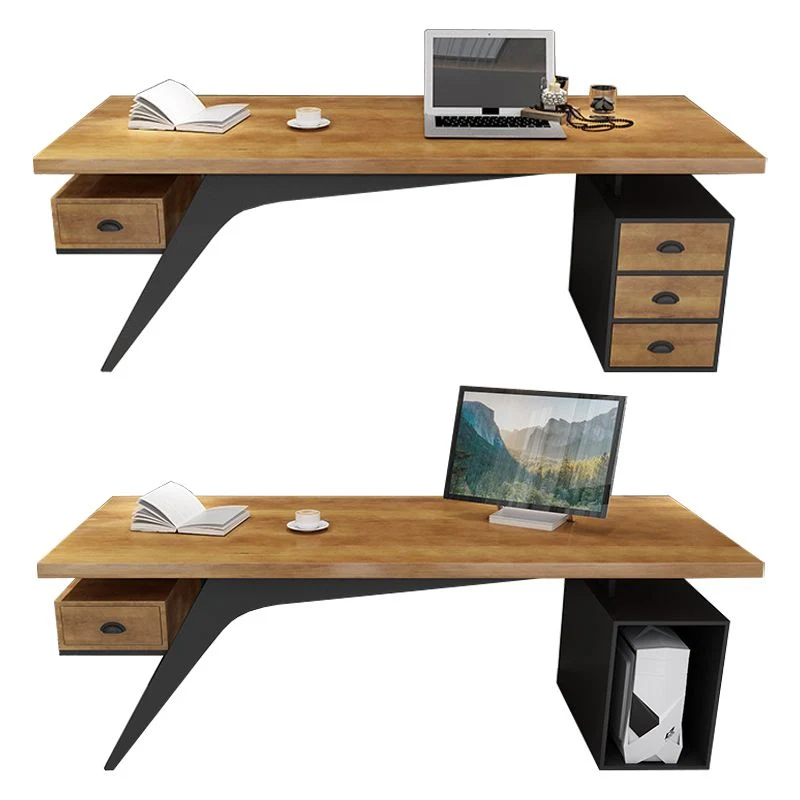 Bureau d'ordinateur industriel marron, bureau sur pied, pour la maison ou le bureau Clearhalo