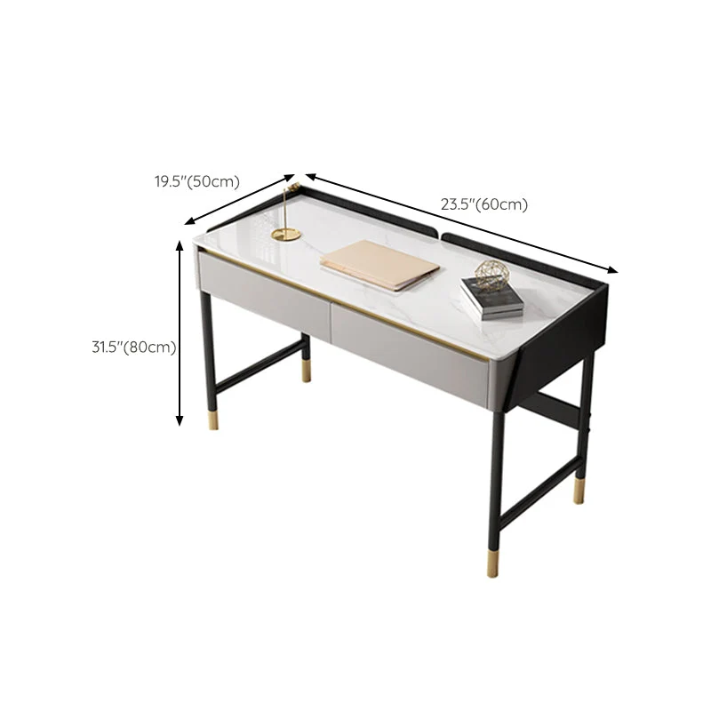Bureau d'ordinateur industriel rectangulaire au fini antique avec 2 tiroirs de rangement Clearhalo