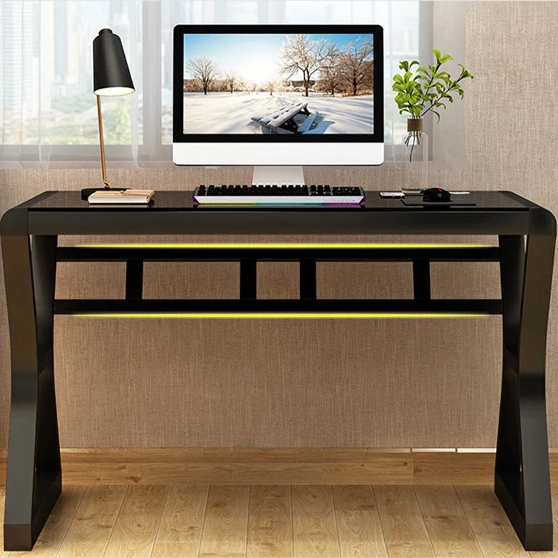 Bureau d'ordinateur de jeu contemporain avec plateau en verre et pieds en métal Clearhalo