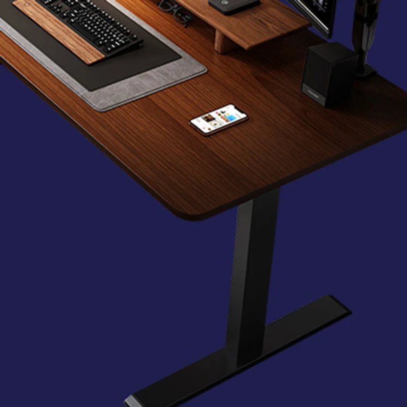 Bureau d'ordinateur marron à hauteur réglable, bureau d'écriture en forme de L pour la maison Clearhalo