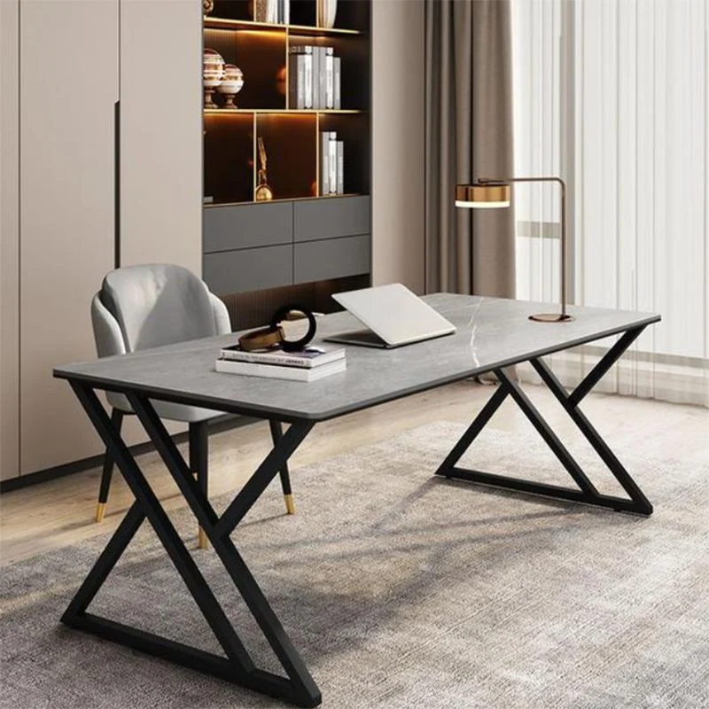 Bureau d'ordinateur moderne de 29,53 po de hauteur, finition antique, avec pieds en métal Clearhalo