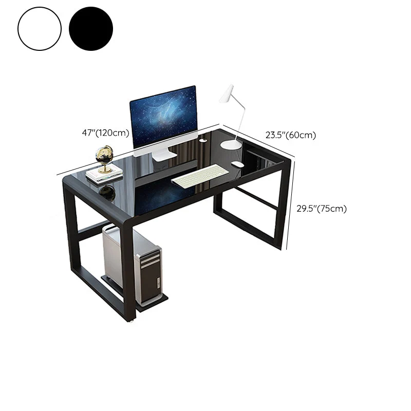Bureau d'ordinateur moderne avec plateau en verre, finition antique, pieds en métal Clearhalo