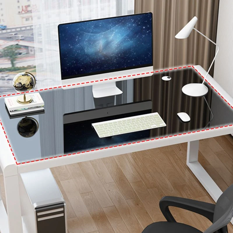 Bureau d'ordinateur moderne avec plateau en verre, finition antique, pieds en métal Clearhalo