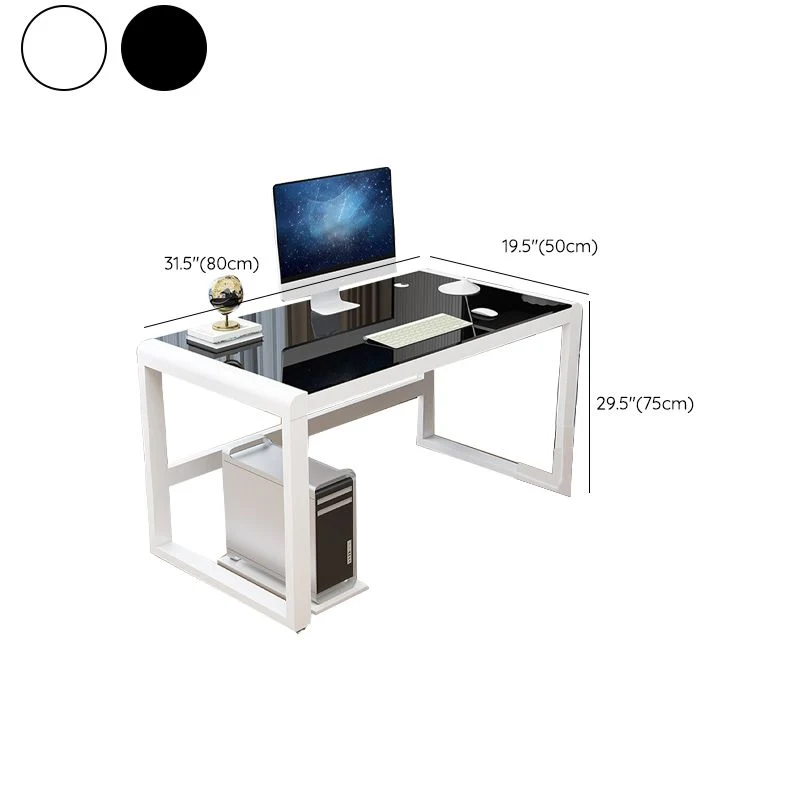 Bureau d'ordinateur moderne avec plateau en verre, finition antique, pieds en métal Clearhalo
