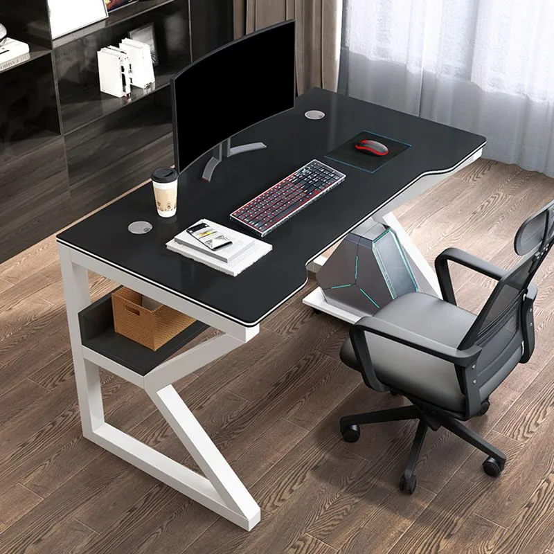 Bureau d'ordinateur moderne en bois avec finition antique et pieds en métal Clearhalo