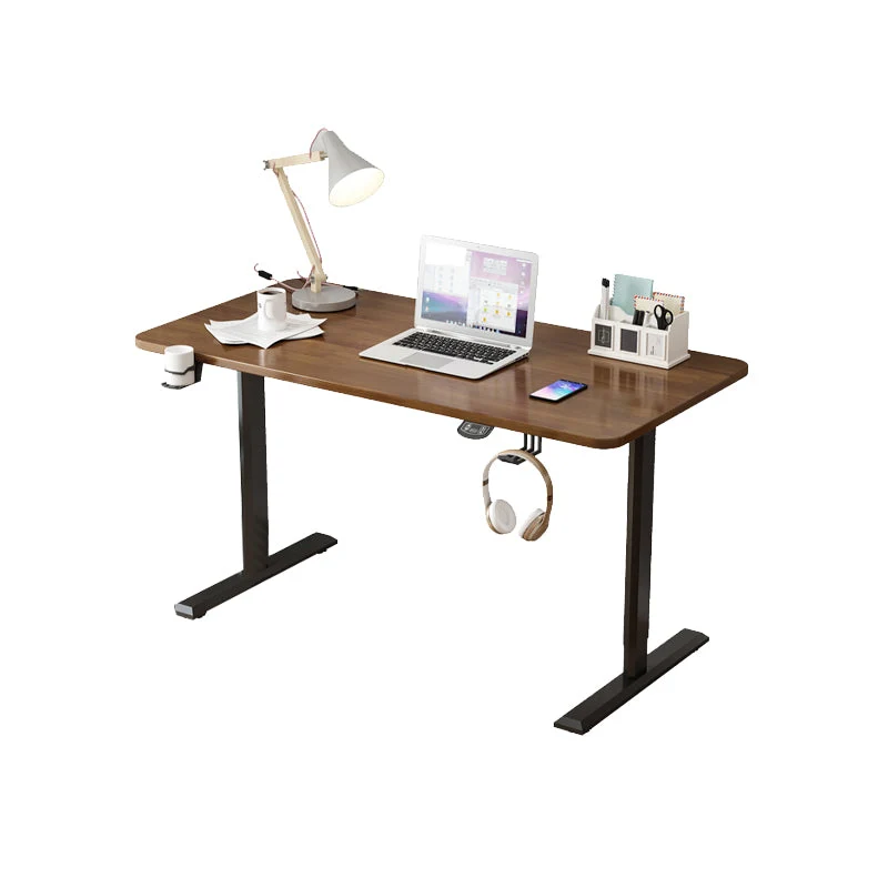 Bureau d'ordinateur moderne en bois massif, bureau de travail de forme rectangulaire avec 2 pieds pour la maison Clearhalo