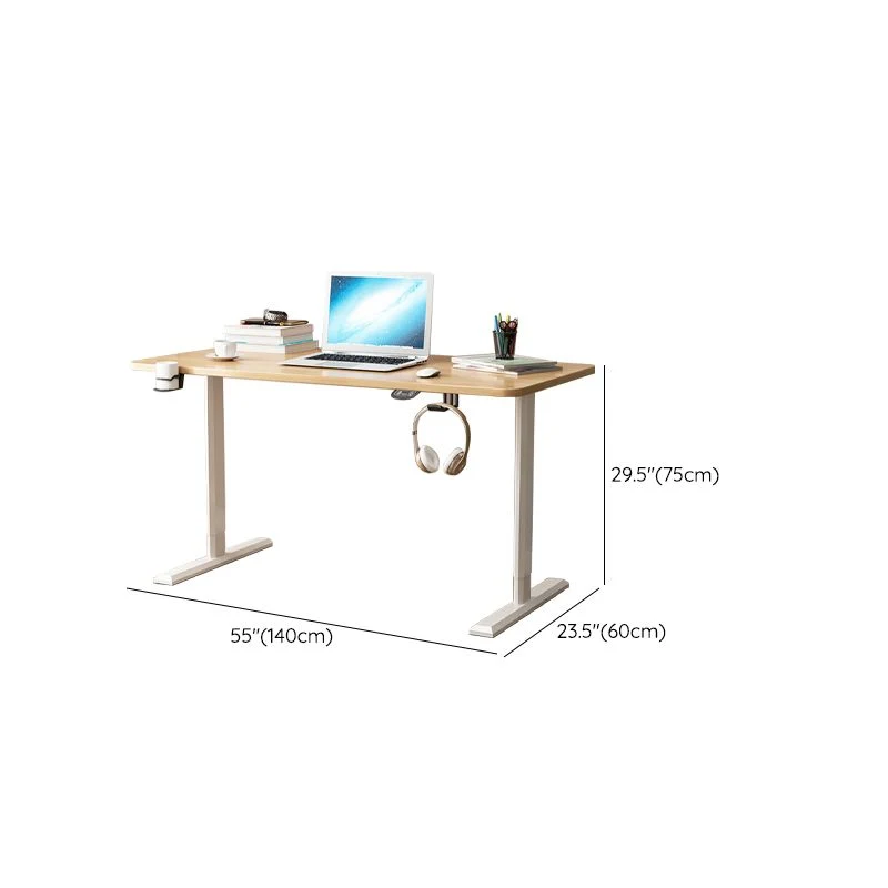 Bureau d'ordinateur moderne en bois massif, bureau de travail de forme rectangulaire avec 2 pieds pour la maison Clearhalo