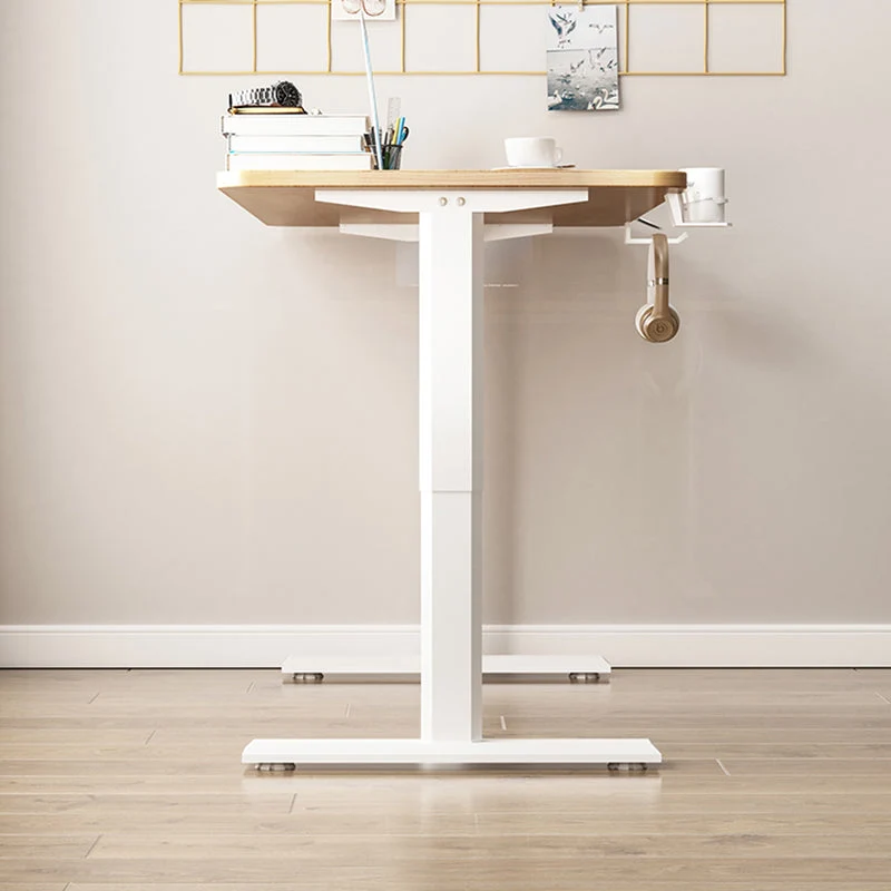 Bureau d'ordinateur moderne en bois massif, bureau de travail de forme rectangulaire avec 2 pieds pour la maison Clearhalo