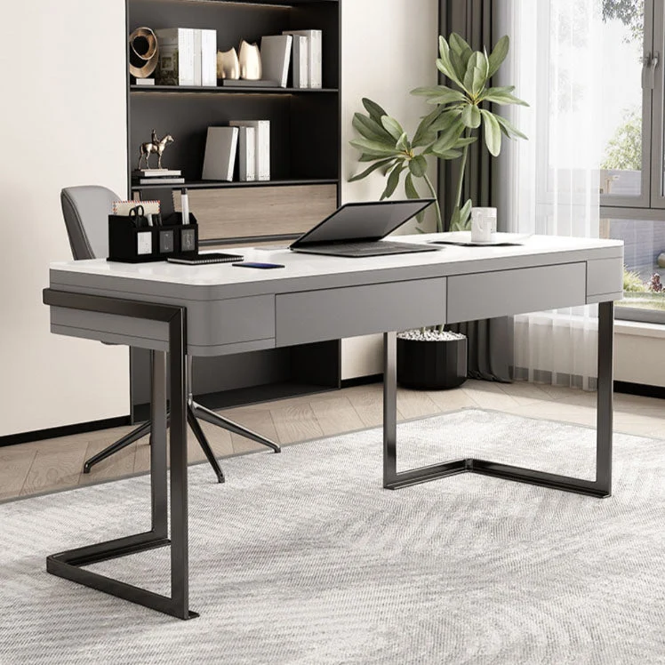 Bureau d'ordinateur moderne au fini antique avec 2 tiroirs Clearhalo