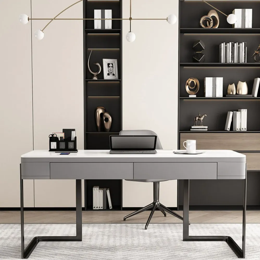 Bureau d'ordinateur moderne au fini antique avec 2 tiroirs Clearhalo