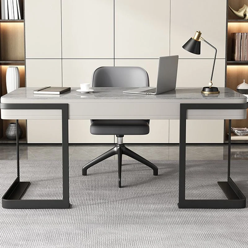 Bureau d'ordinateur moderne au fini antique avec 2 tiroirs de rangement Clearhalo