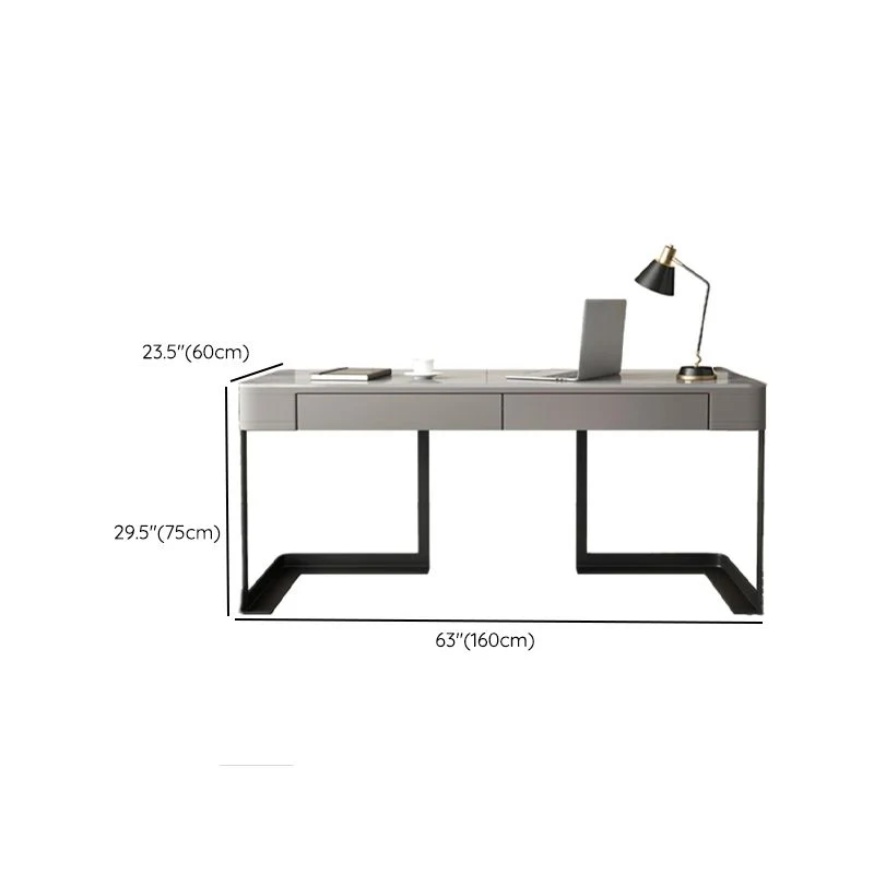 Bureau d'ordinateur moderne au fini antique avec 2 tiroirs de rangement Clearhalo