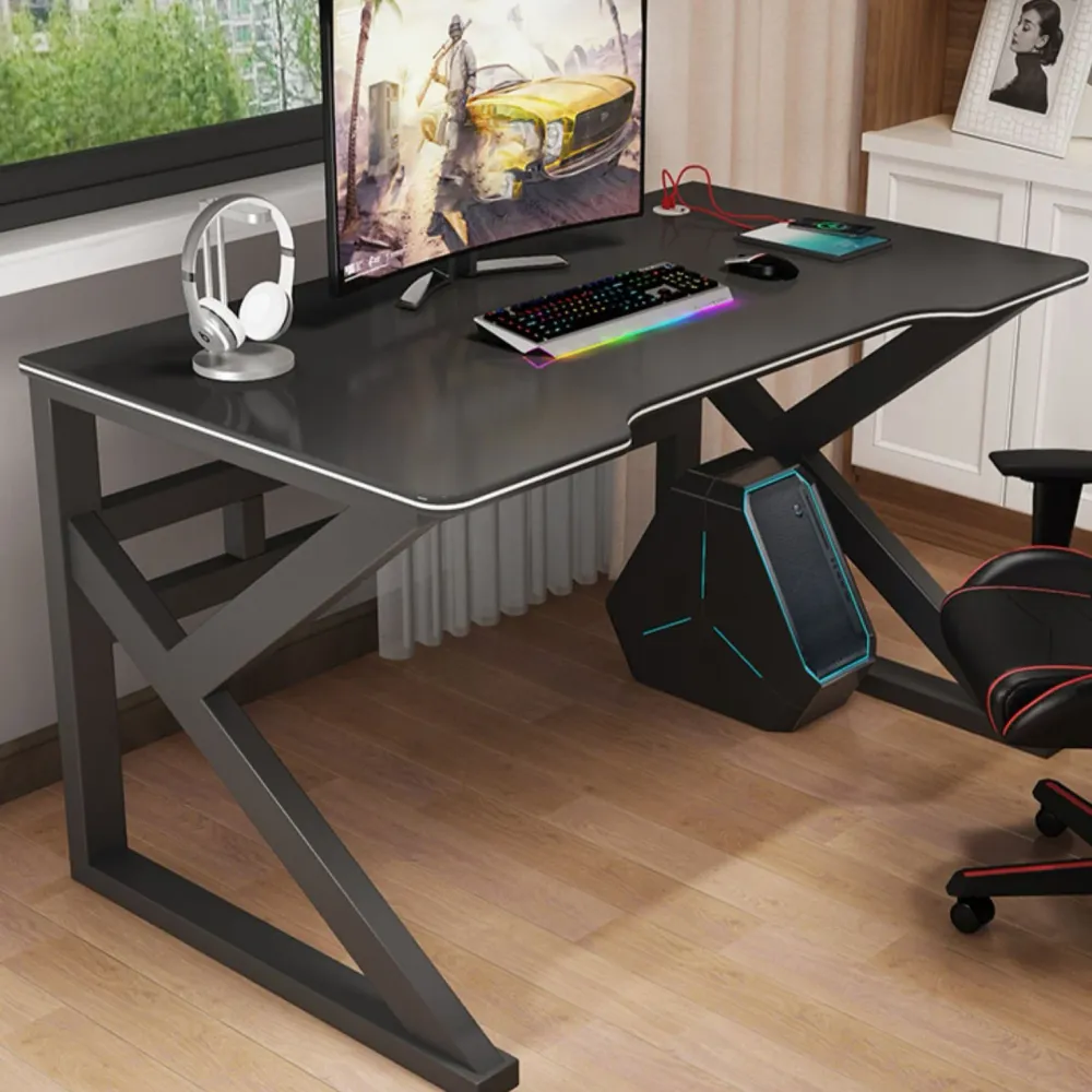 Bureau d'ordinateur moderne de forme libre, bureau à base de chevalet en bois fabriqué Clearhalo