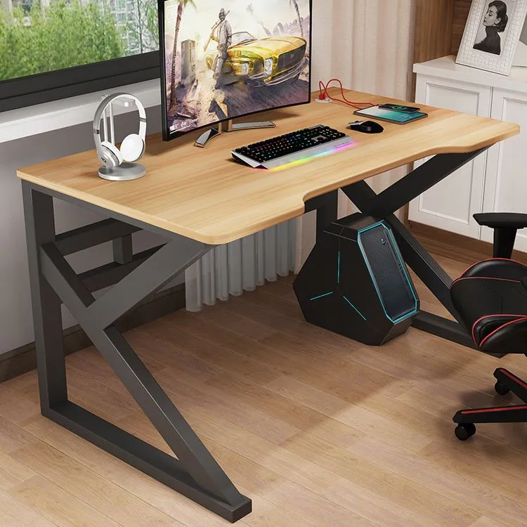 Bureau d'ordinateur moderne de forme libre, bureau à base de chevalet en bois fabriqué Clearhalo