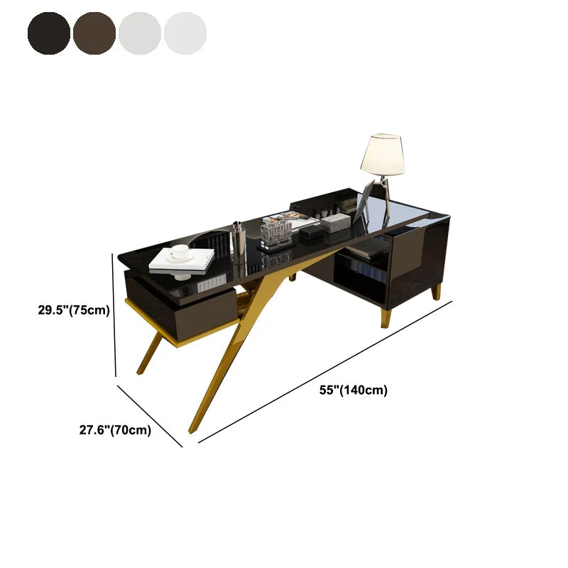 Bureau d'ordinateur moderne rectangulaire avec plateau en verre pour la maison Clearhalo