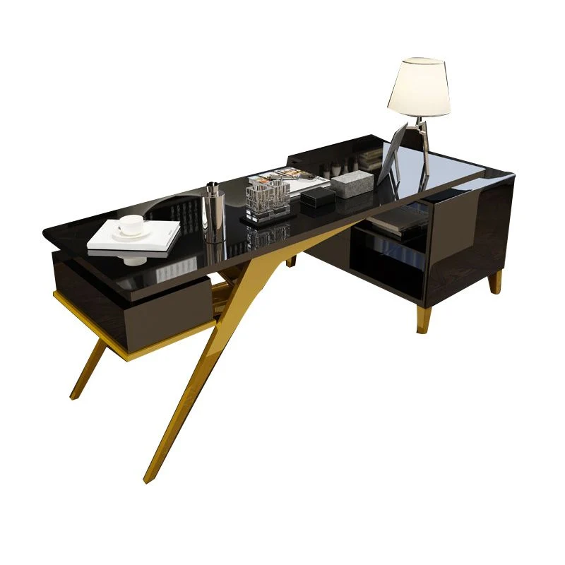 Bureau d'ordinateur moderne rectangulaire avec plateau en verre pour la maison Clearhalo
