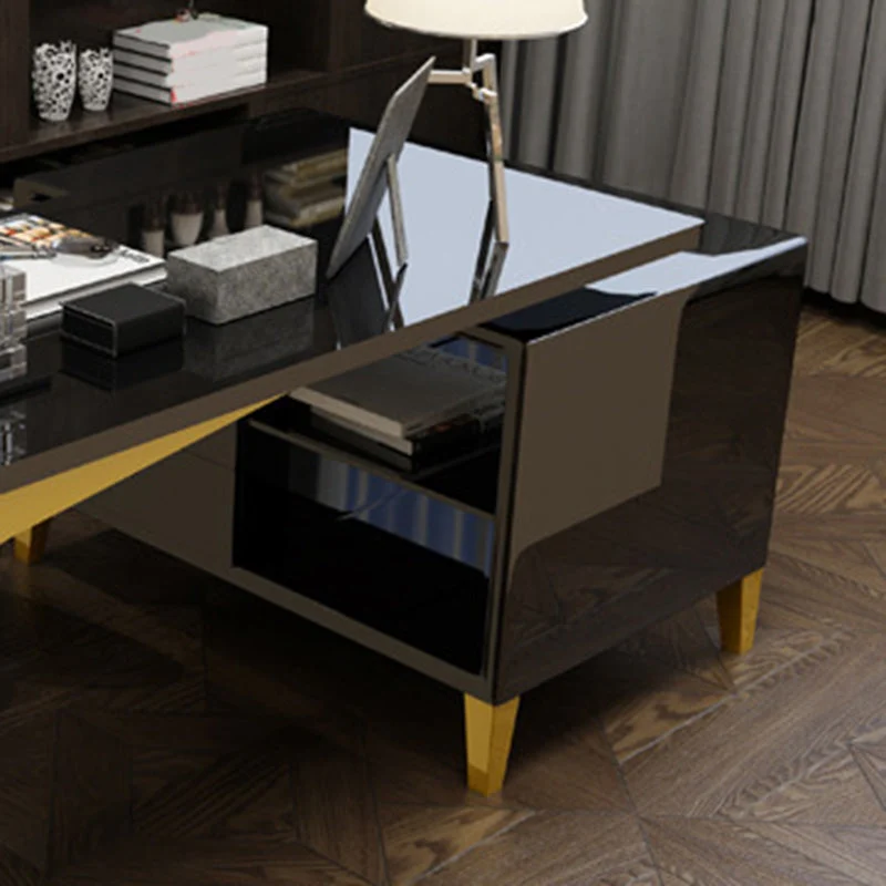 Bureau d'ordinateur moderne rectangulaire avec plateau en verre pour la maison Clearhalo