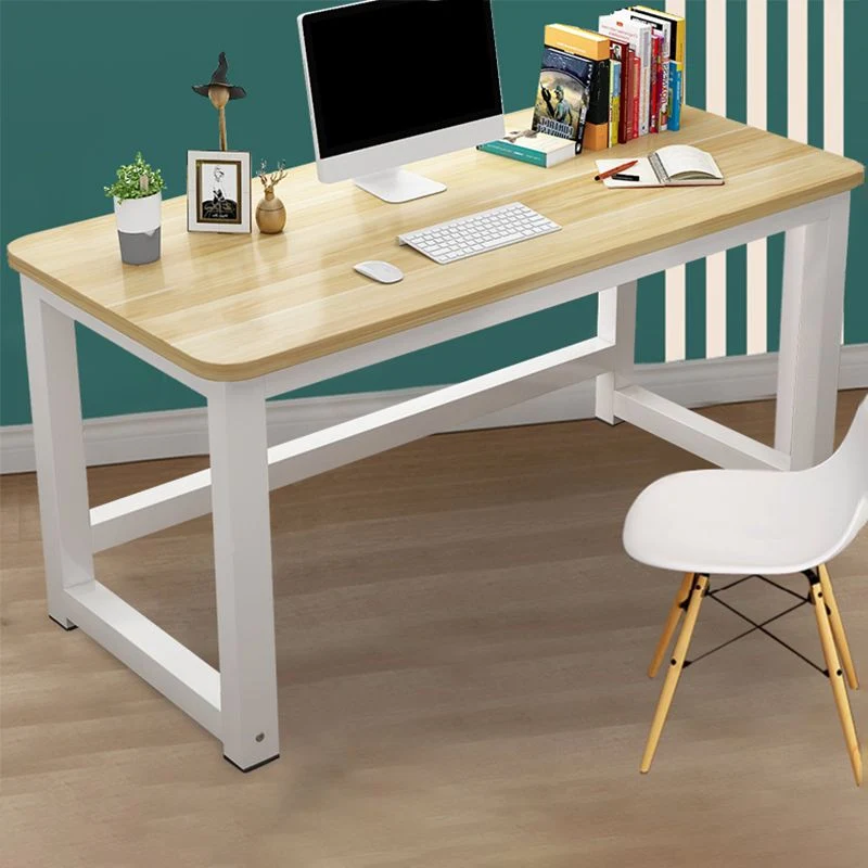 Bureau d'ordinateur moderne rectangulaire, finition antique, avec pieds en métal Clearhalo