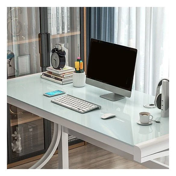 Bureau d'ordinateur moderne en verre avec finition antique et pieds en métal Clearhalo