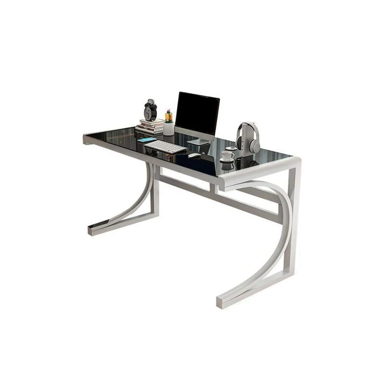 Bureau d'ordinateur moderne en verre avec finition antique et pieds en métal Clearhalo