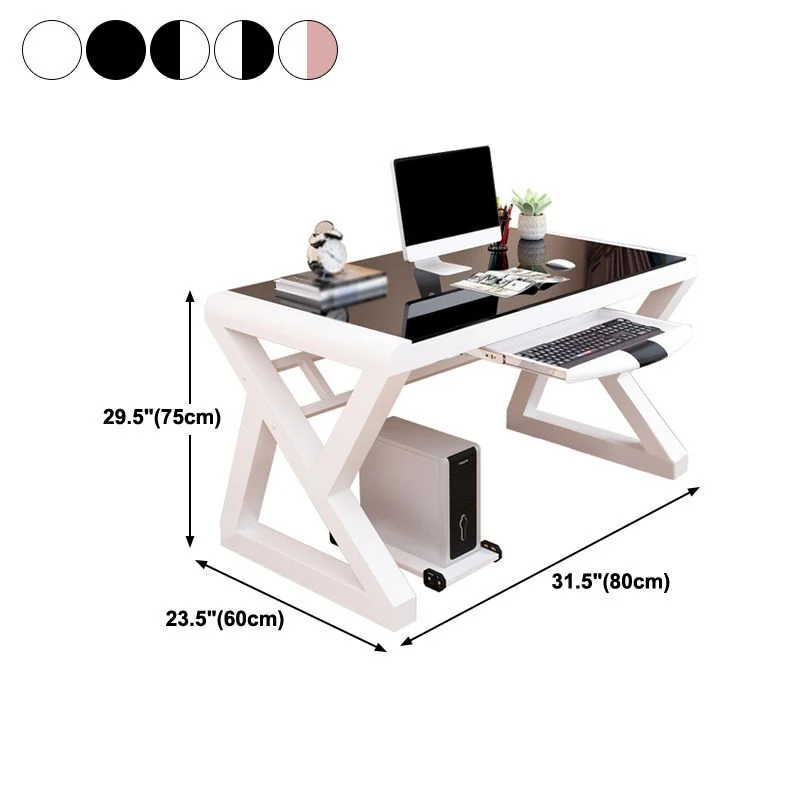 Bureau d'ordinateur moderne en verre trempé, bureau rectangulaire avec plateau pour clavier Clearhalo