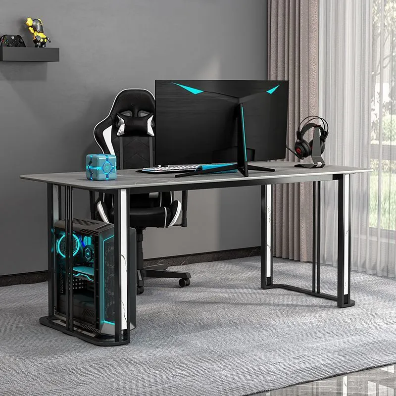 Bureau d'ordinateur en pierre de Style moderne, Table d'écriture de forme rectangulaire avec 2 pieds pour la maison Clearhalo
