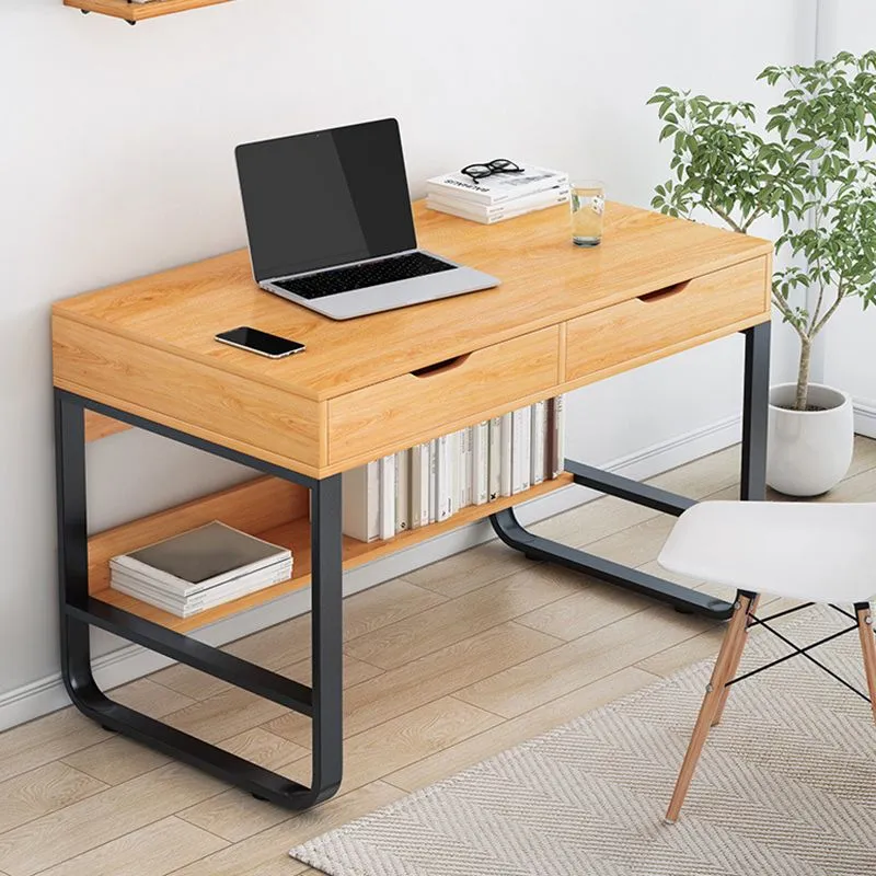 Bureau d'ordinateur rectangulaire en bois, finition antique, pieds en métal Clearhalo