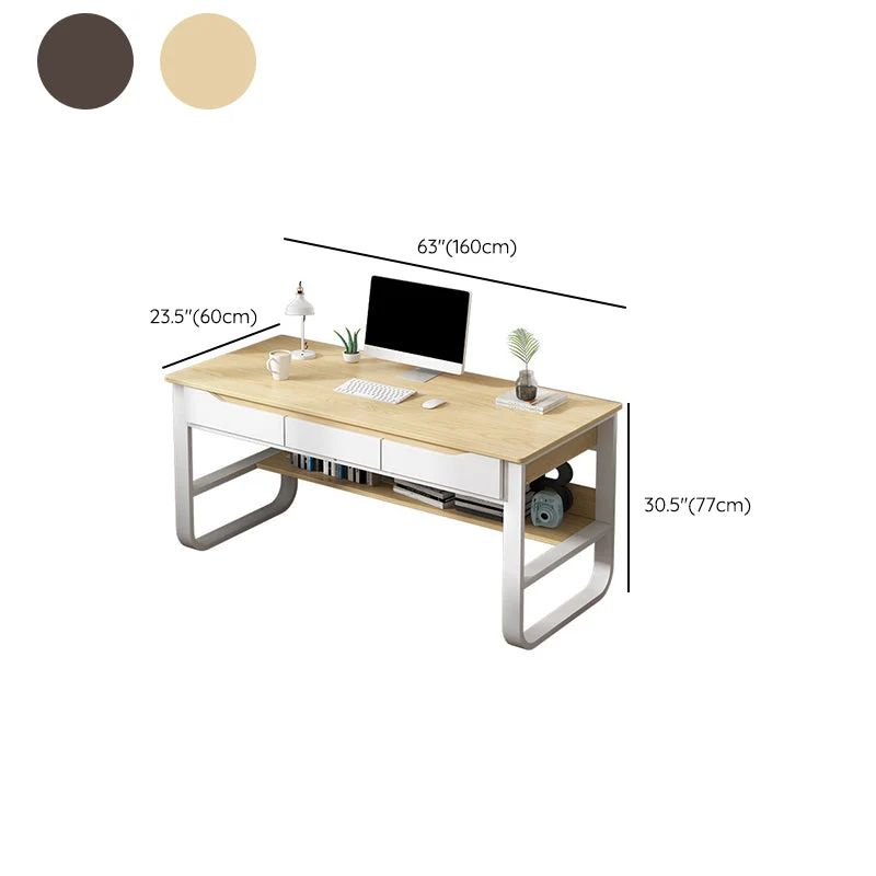 Bureau d'ordinateur rectangulaire en bois, finition antique, pieds en métal Clearhalo