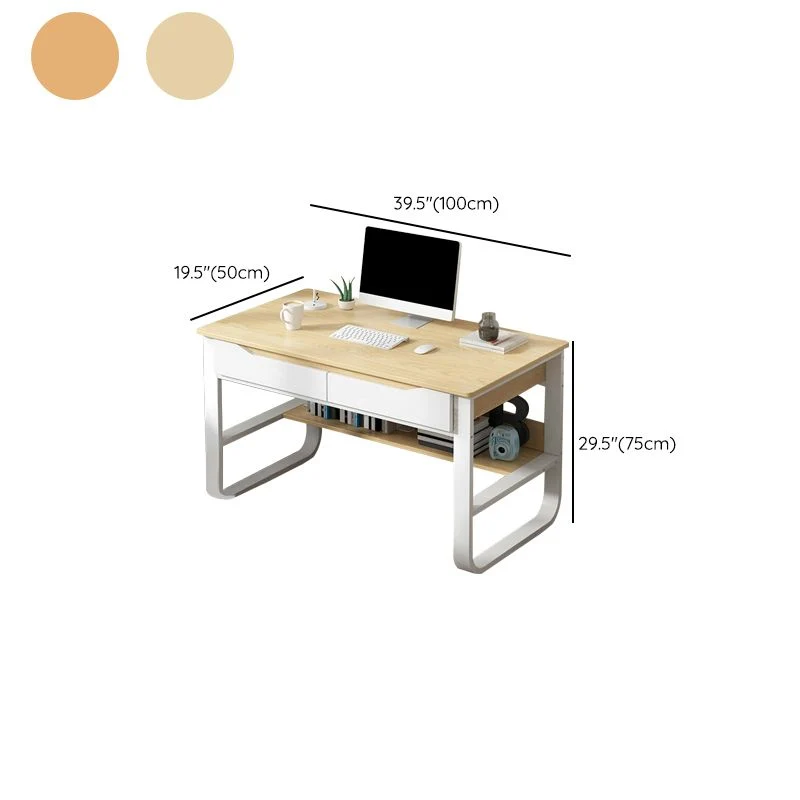 Bureau d'ordinateur rectangulaire en bois, finition antique, pieds en métal Clearhalo