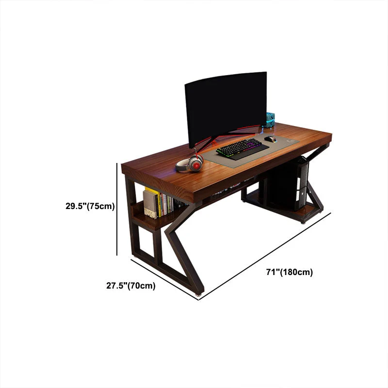 Bureau d'ordinateur rectangulaire en bois massif, bureau marron avec étagère pour la maison et le bureau Clearhalo