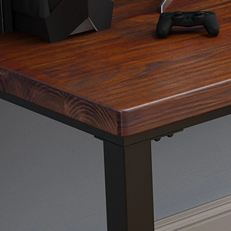 Bureau d'ordinateur rectangulaire en bois massif, finition Antique, avec pieds en métal Clearhalo