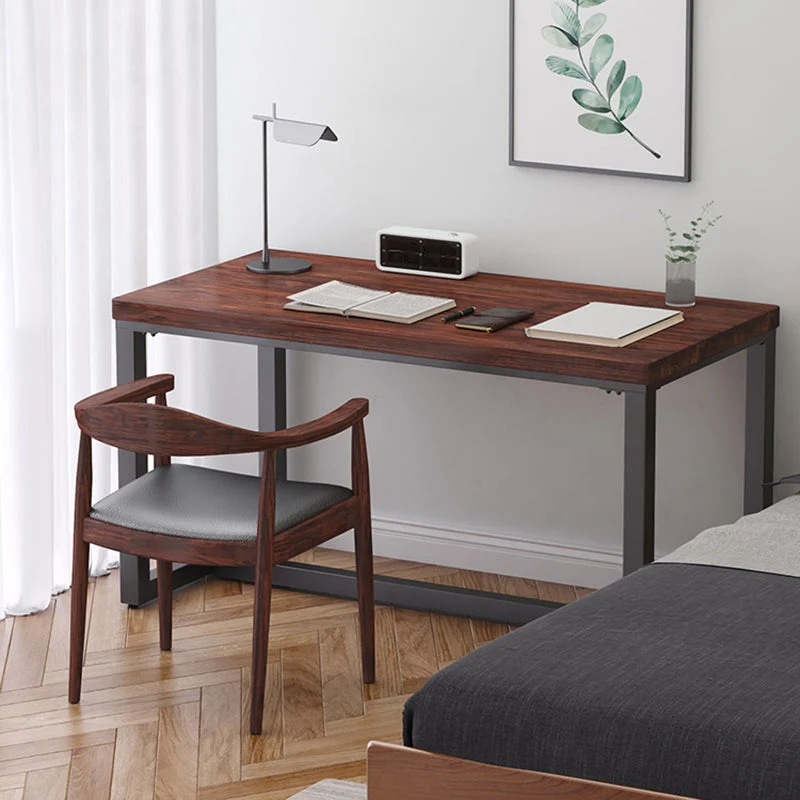 Bureau d'ordinateur rectangulaire en bois massif, finition Antique, avec pieds en métal Clearhalo