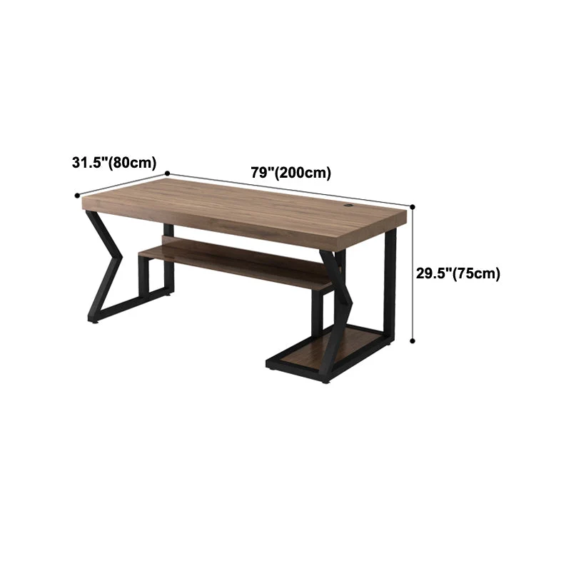 Bureau d'ordinateur rectangulaire en bois massif de pin avec cadre hôte d'ordinateur Clearhalo