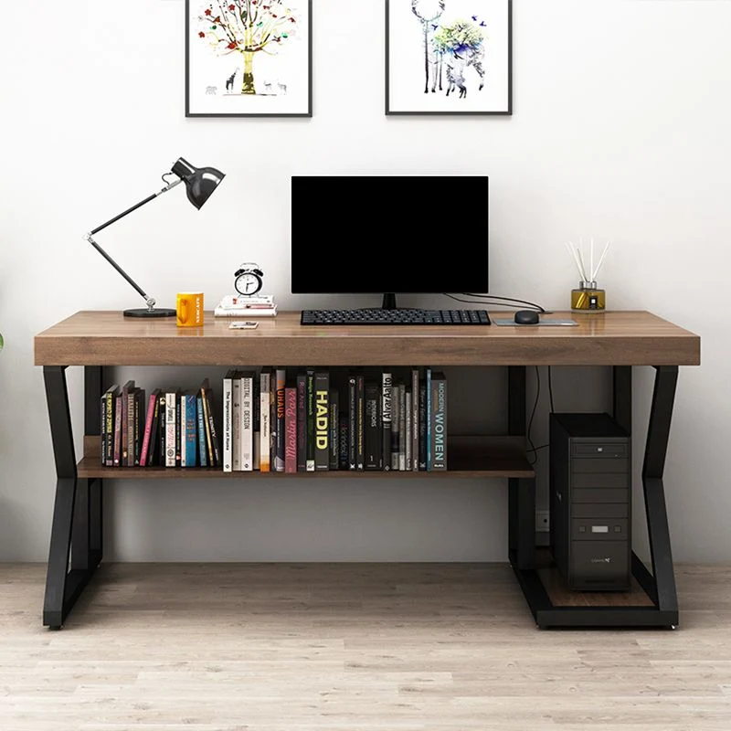 Bureau d'ordinateur rectangulaire en bois massif de pin avec cadre hôte d'ordinateur Clearhalo