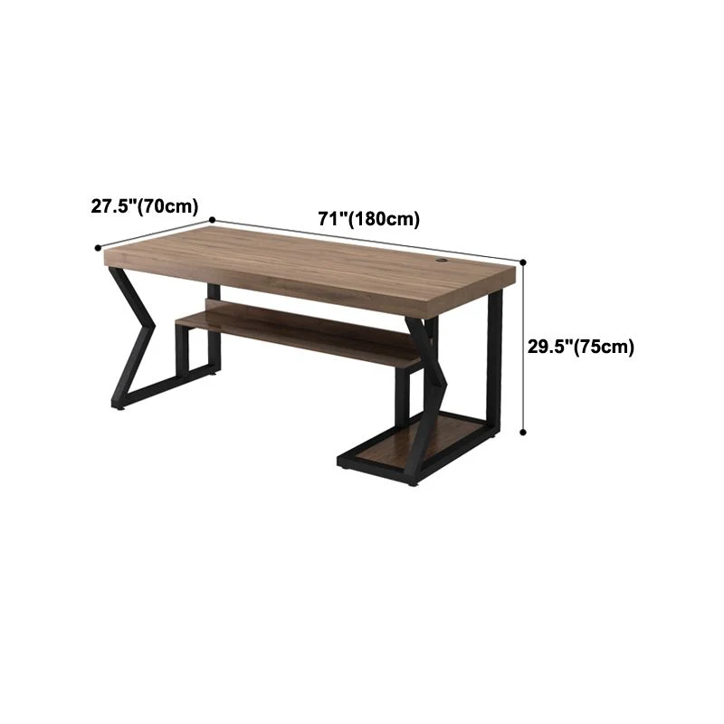 Bureau d'ordinateur rectangulaire en bois massif de pin avec cadre hôte d'ordinateur Clearhalo