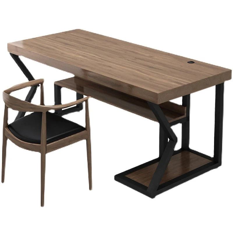 Bureau d'ordinateur rectangulaire en bois massif de pin avec cadre hôte d'ordinateur Clearhalo