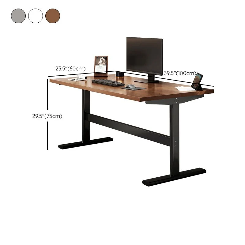 Bureau d'ordinateur rectangulaire en bois moderne avec gestion des câbles Clearhalo