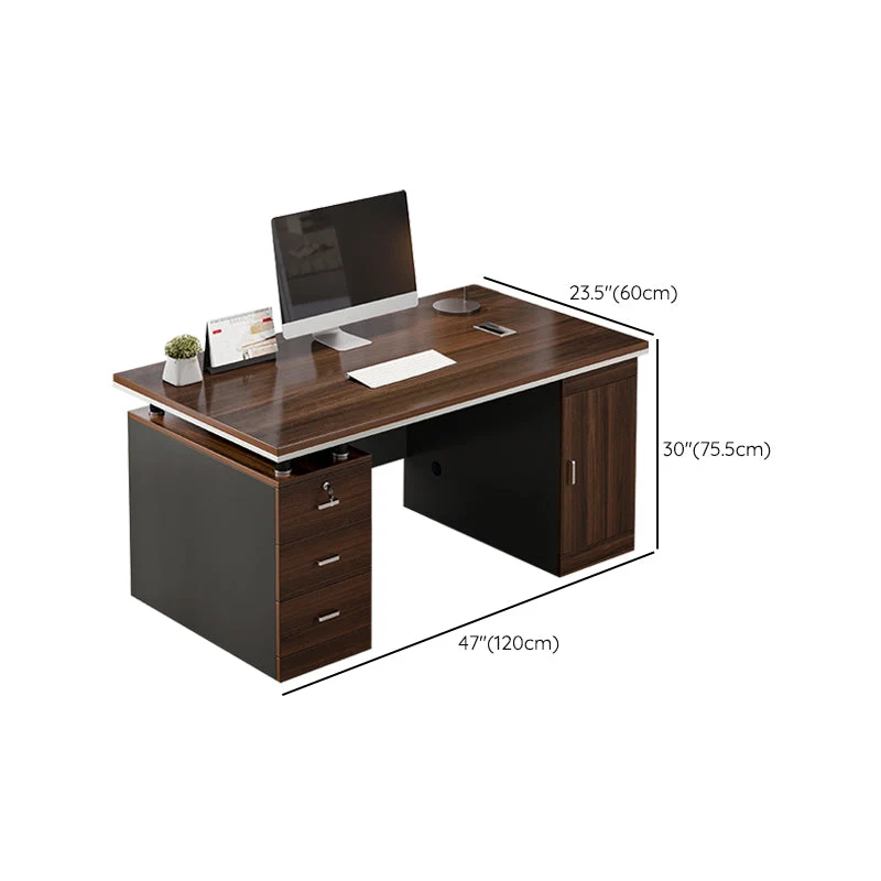 Bureau d'ordinateur rectangulaire en bois moderne avec gestion des câbles, avec tiroirs Clearhalo