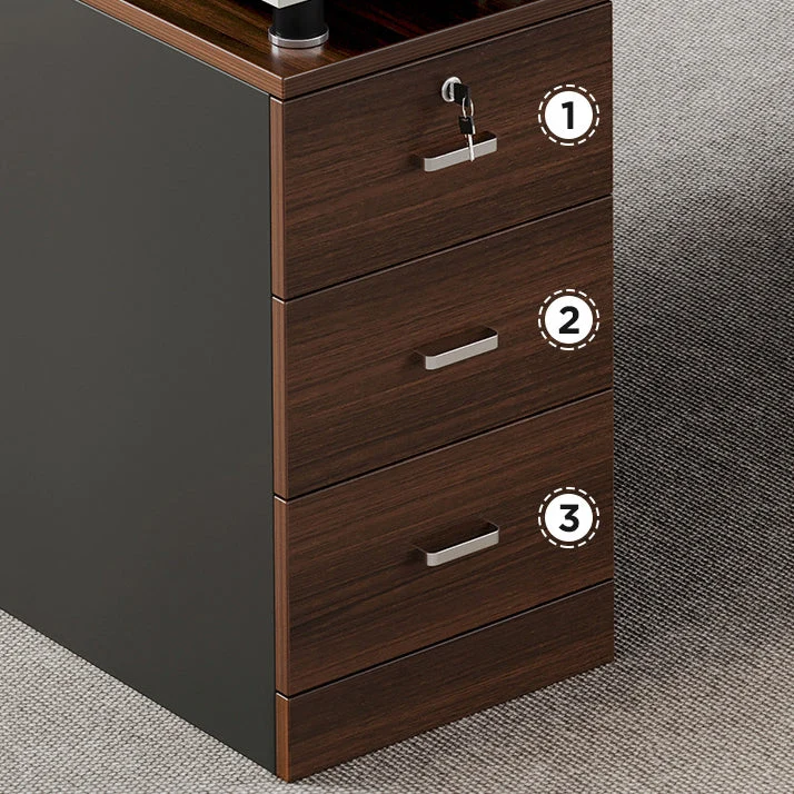 Bureau d'ordinateur rectangulaire en bois moderne avec gestion des câbles, avec tiroirs Clearhalo
