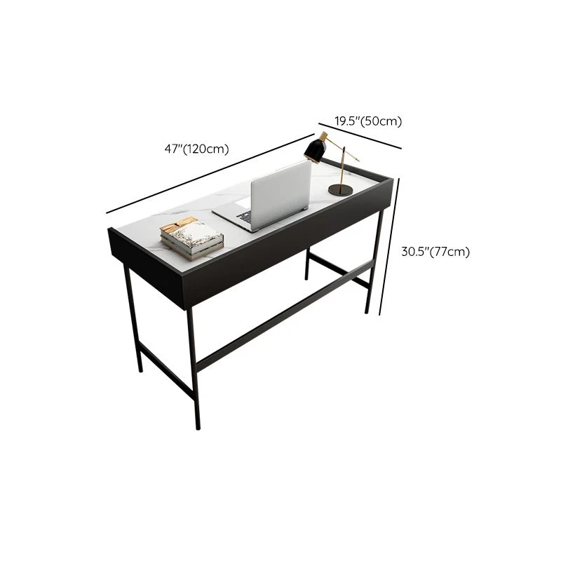 Bureau d'ordinateur rectangulaire contemporain avec finition antique et pieds en métal Clearhalo