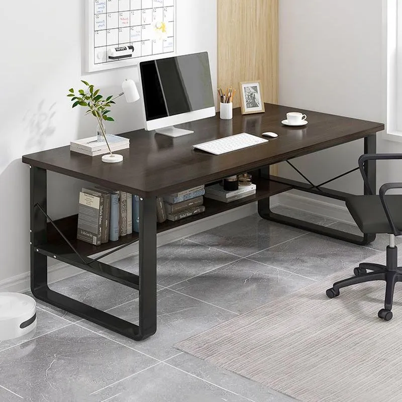 Bureau d'ordinateur rectangulaire contemporain, finition antique, pieds en métal Clearhalo