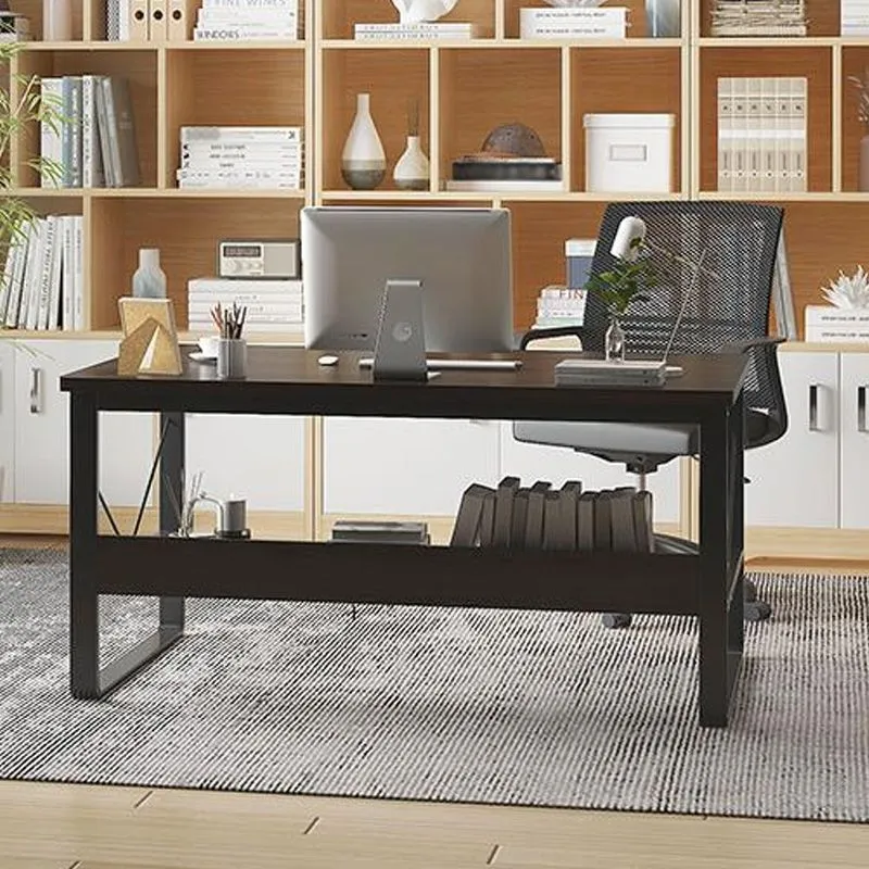 Bureau d'ordinateur rectangulaire contemporain, finition antique, pieds en métal Clearhalo