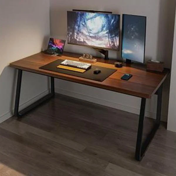 Bureau d'ordinateur rectangulaire au fini antique avec pieds en métal Clearhalo
